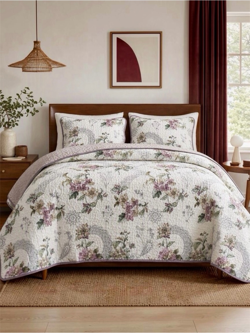NEW Anthropologie Vintage Floral Reversible Quilt Bedspread Bedding & Sham Set